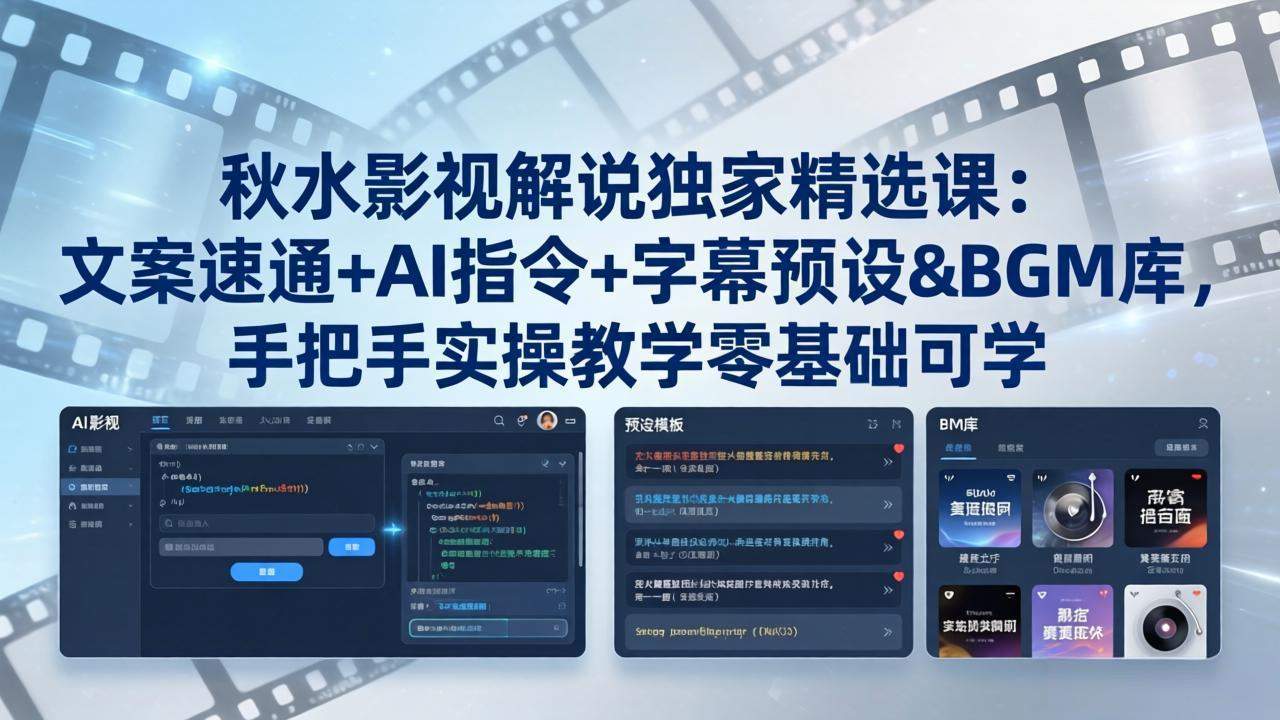 秋水影视解说独家精选课：文案速通+AI指令+字幕预设+BGM库，手把手实操教学零基础可学-新时光资源网