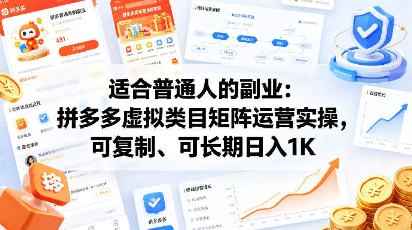 适合普通人的副业：拼多多虚拟类目矩阵运营实操，可复制、可长期日入1K【揭秘】-新时光资源网