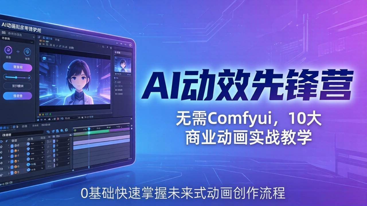 AI 动效先锋营：无需Comfyui，10大商业动画实战教学，0基础快速掌握未来式动画创作流程-新时光资源网