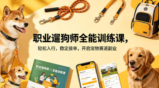 职业遛狗师全能训练课，轻松入行，稳定接单，开启宠物赛道副业-新时光资源网