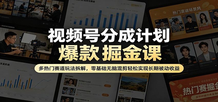 视频号分成计划爆款掘金课：多热门赛道玩法拆解，零基础无脑混剪轻松实现长期被动收益-新时光资源网