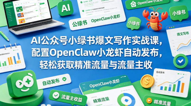 AI公众号小绿书爆文写作实战课，配置OpenClaw小龙虾自动发布，轻松获取精准流量与流量主收益-新时光资源网