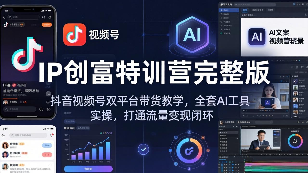 IP创富特训营完整版：抖音视频号双平台带货教学，全套AI工具实操，打通流量变现闭环-新时光资源网