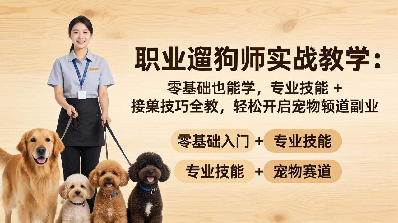 职业遛狗师实战教学：零基础也能学，专业技能 + 接单技巧全教，轻松开启宠物赛道副业-新时光资源网