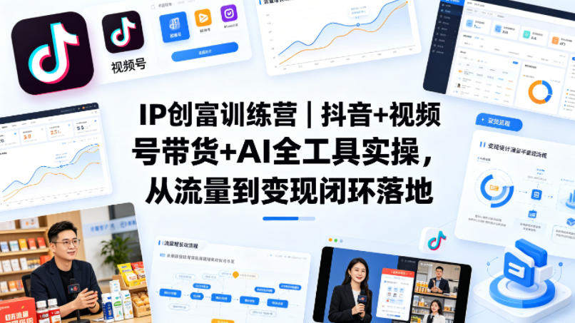 IP创富训练营｜抖音+视频号带货+AI全工具实操，从流量到变现闭环落地-新时光资源网