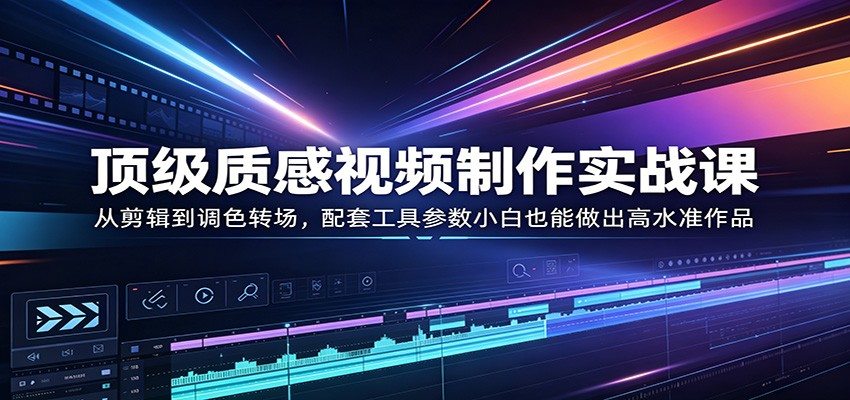 顶级质感视频制作实战课：从剪辑到调色转场，配套工具参数小白也能做出高水准作品-新时光资源网