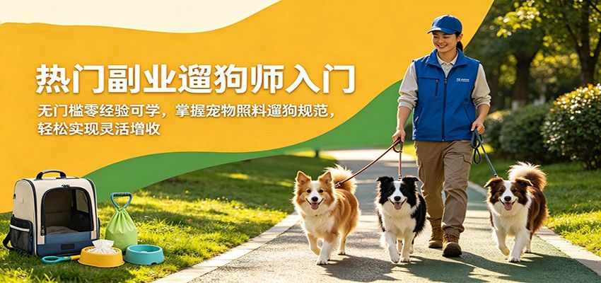 热门副业遛狗师入门，无门槛零经验可学，掌握宠物照料遛狗规范，轻松实现灵活增收-新时光资源网