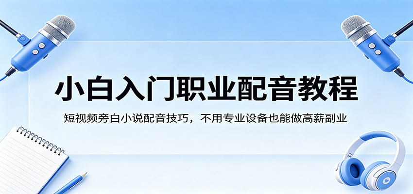 小白入门职业配音教程，短视频旁白小说配音技巧，不用专业设备也能做高薪副业-新时光资源网