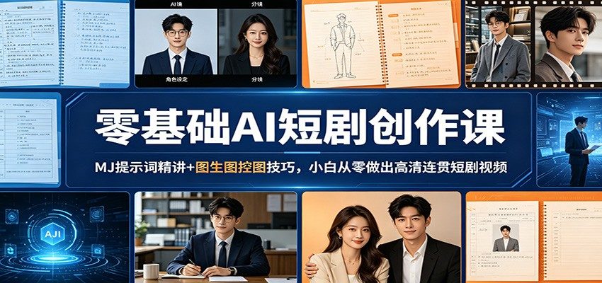 零基础AI短剧创作课：MJ提示词精讲+图生图控图技巧，小白从零做出高清连贯短剧视频-新时光资源网