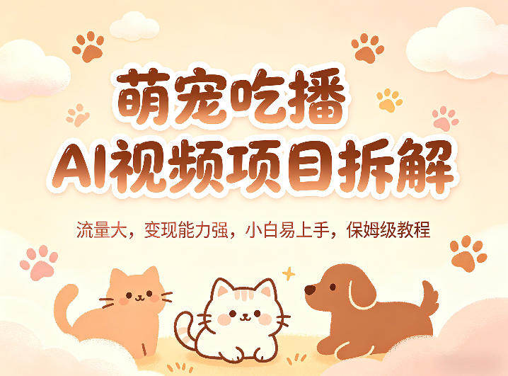 萌宠吃播AI视频项目拆解，流量大，变现能力强，小白易上手，保姆级教程-新时光资源网