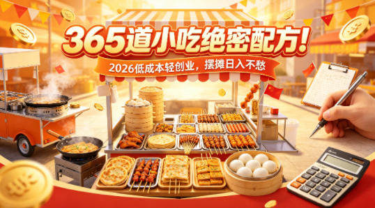 365道小吃绝密配方！2026低成本轻创业，摆摊日入不愁-新时光资源网