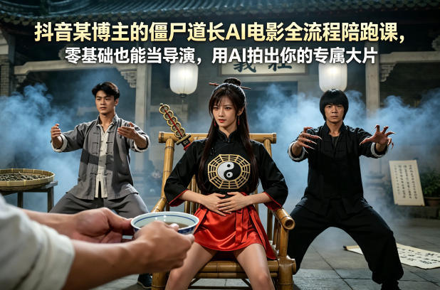 抖音某博主的僵尸道长AI电影全流程陪跑课，零基础也能当导演，用AI拍出你的专属大片-新时光资源网