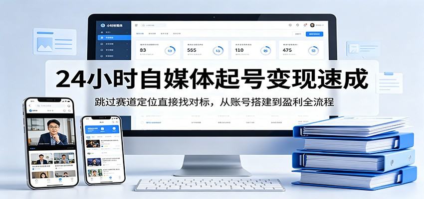 24小时自媒体起号变现速成，跳过赛道定位直接找对标，从账号搭建到盈利全流程-新时光资源网