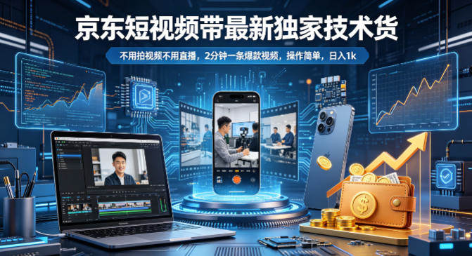 京东短视频带货最新独家技术，不用拍视频不用直播，2分钟一条爆款视频，操作简单，日入1k+【揭秘】-新时光资源网
