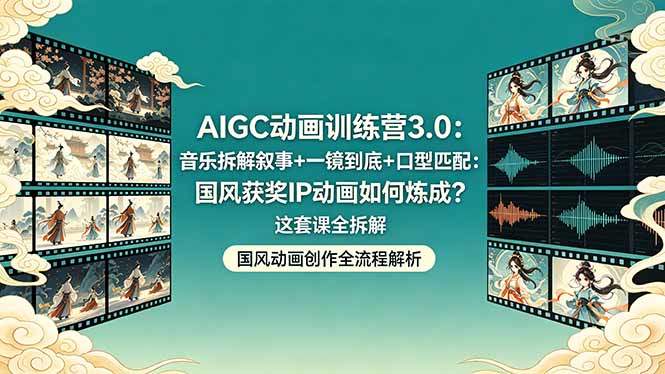 AIGC动画训练营3.0：音乐拆解叙事+一镜到底+口型匹配：国风获奖IP动画如何炼成？这套课全拆解-新时光资源网