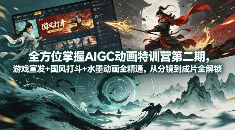 全方位掌握AIGC动画特训营第二期，游戏宣发+国风打斗+水墨动画全精通，从分镜到成片全解锁-新时光资源网