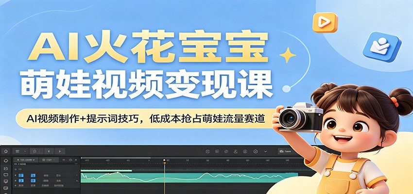 AI火花宝宝萌娃视频变现课：AI视频制作+提示词技巧，低成本抢占萌娃流量赛道-新时光资源网