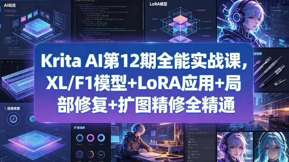 Krita AI第12期全能实战课，XL/F1模型+LoRA应用+局部修复+扩图精修全精通-新时光资源网
