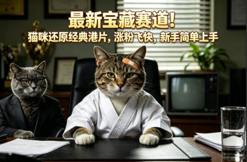最新宝藏赛道！猫咪还原经典港片，涨粉飞快，新手简单上手-新时光资源网