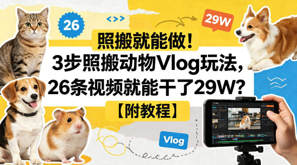 照搬就能做！3步照搬动物Vlog玩法，26条视频就能干了29W？【附教程】【赠coze一键生成工作流】-新时光资源网