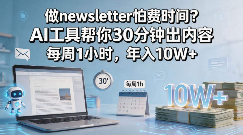 做newsletter怕费时间？AI工具帮你30分钟出内容，每周1小时，年入10W+！【原创双语字幕】-新时光资源网