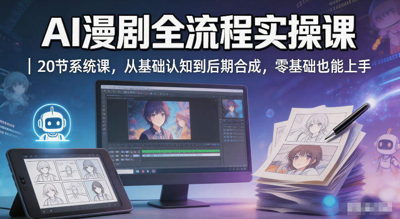 AI漫剧全流程实操课｜20节系统课，从基础认知到后期合成，零基础也能上手-新时光资源网