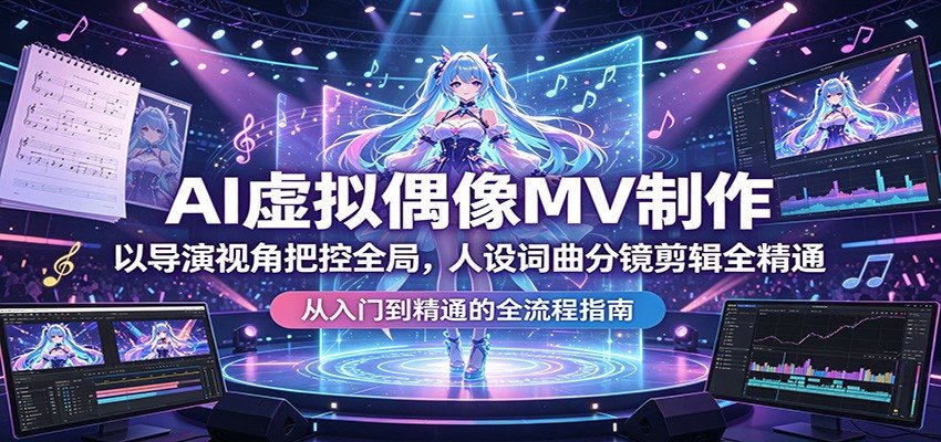 AI虚拟偶像MV制作：以导演视角把控全局，人设词曲分镜剪辑全精通-新时光资源网