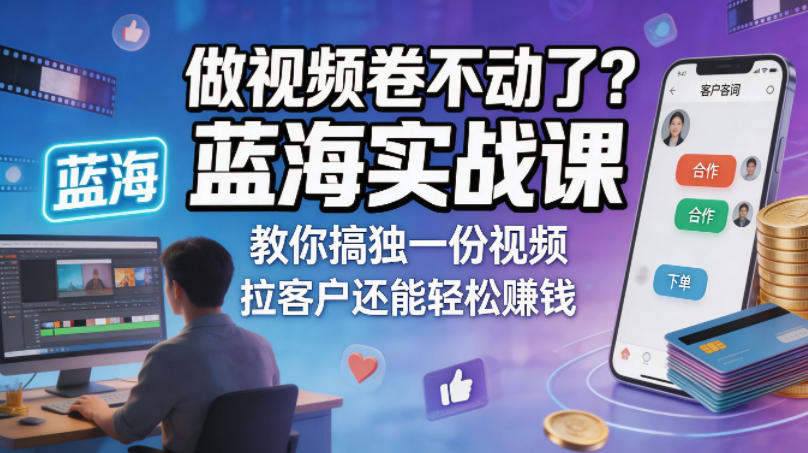 做视频卷不动了？蓝海实战课教你搞独一份视频，拉客户还能轻松賺钱！【原创双语字幕】-新时光资源网