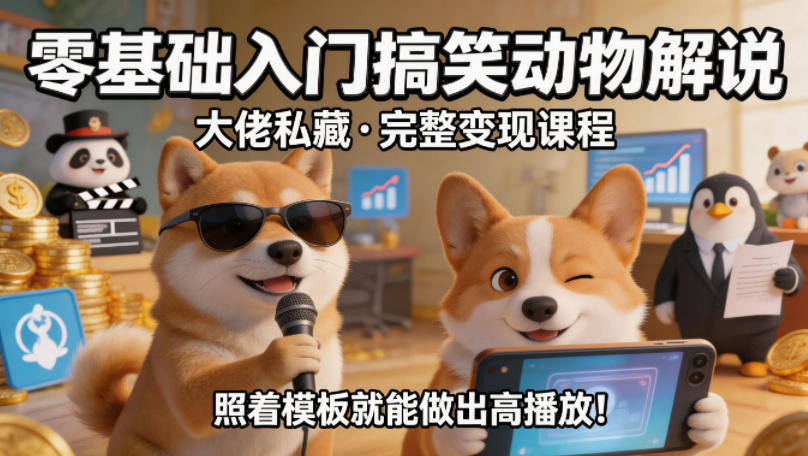 零基础入门搞笑动物解说，大佬私藏完整变现课程，照着模板就能做出高播放-新时光资源网