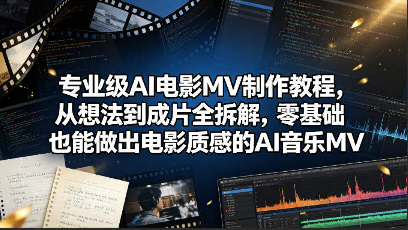 专业级AI电影MV制作教程，从想法到成片全拆解，零基础也能做出电影质感的AI音乐MV-新时光资源网