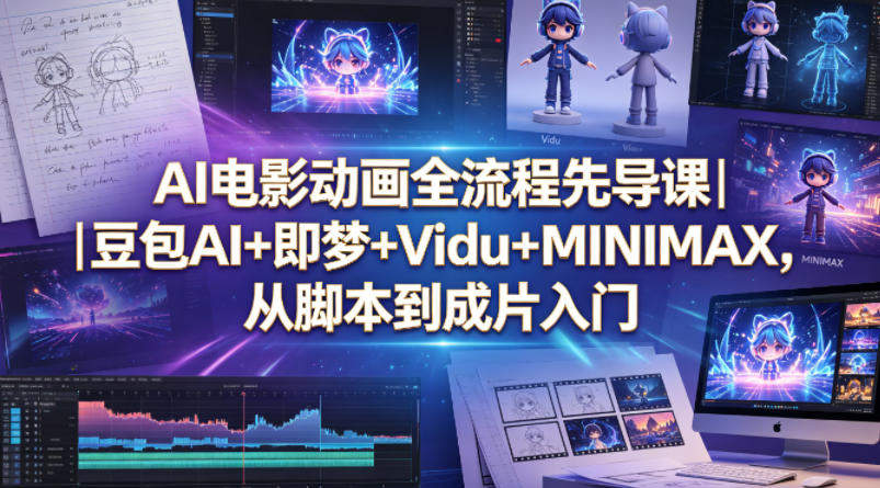 AI电影动画全流程先导课｜豆包AI+即梦+Vidu+MINIMAX，从脚本到成片入门-新时光资源网