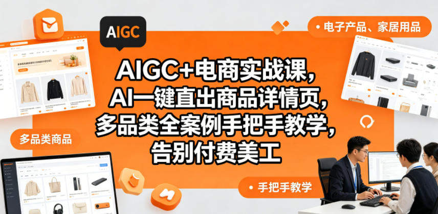 AIGC+电商实战课，AI一键直出商品详情页，多品类全案例手把手教学，告别付费美工-新时光资源网