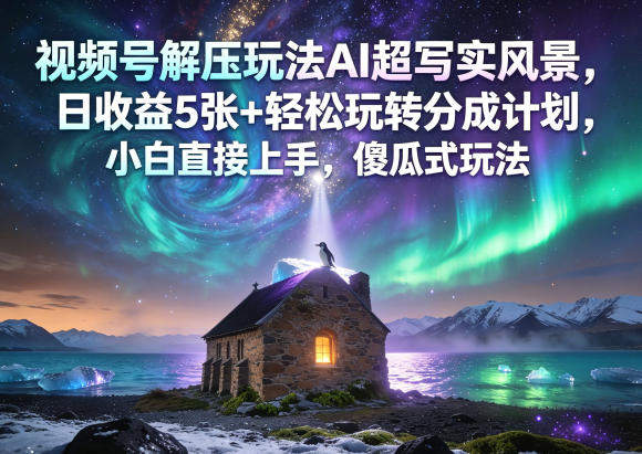 视频号解压玩法AI超写实风景,日收益5张+轻松玩转分成计划,小白直接上手,傻瓜式玩法-新时光资源网