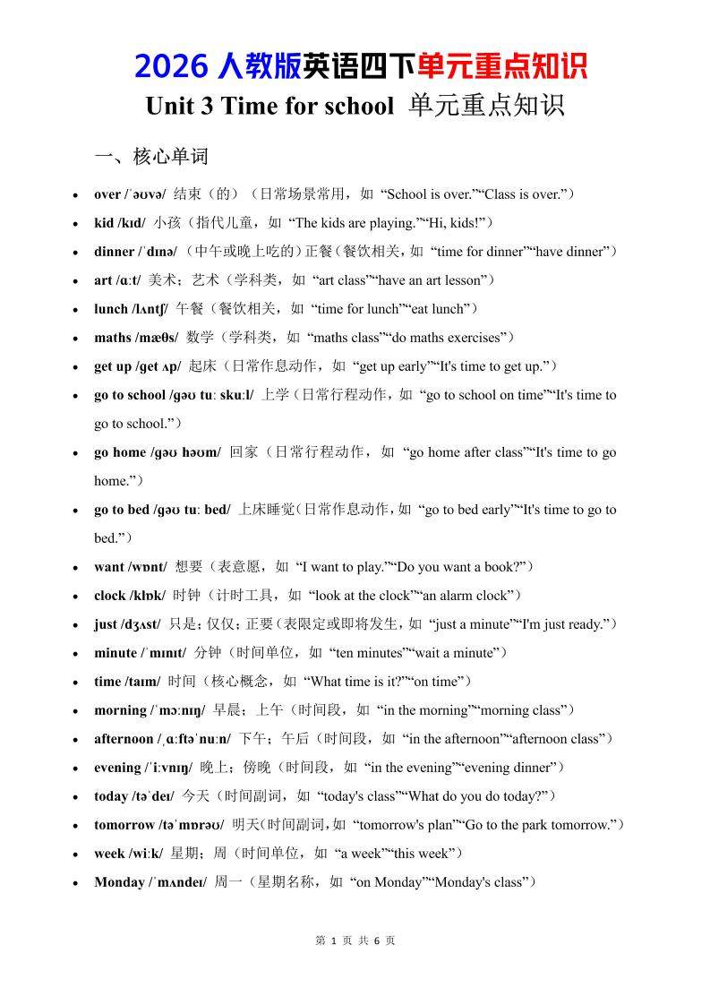 四年级下英语Unit3重点知识汇总《人教版PEP》-新时光资源网