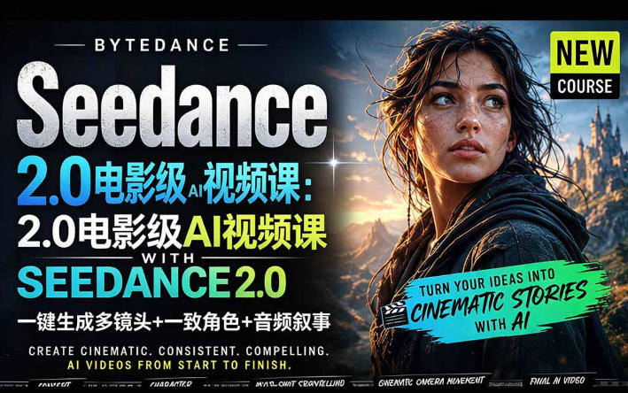 字节跳动的Seedance 2.0 AI电影视频生成制作教程，一键生成多镜头+一致角色+音频叙事-中英字幕-新时光资源网