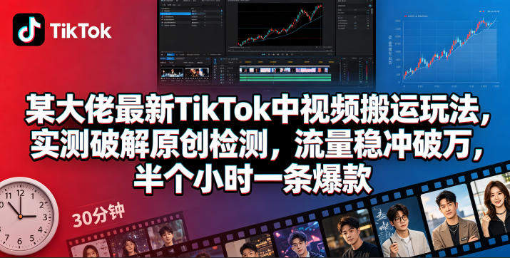 某大佬最新TikTok中视频搬运玩法，实测破解原创检测，流量稳冲破万，半个小时一条爆款-新时光资源网