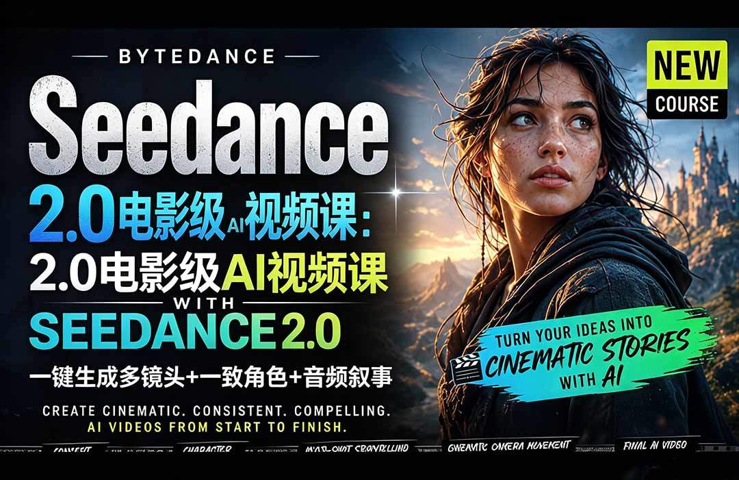 Seedance 2.0电影级AI视频课：一键生成多镜头+一致角色+音频叙事-新时光资源网
