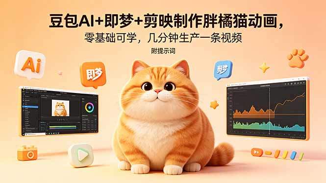豆包AI+即梦+剪映制作胖橘猫动画，零基础可学，几分钟生产一条视频，附提示词-新时光资源网