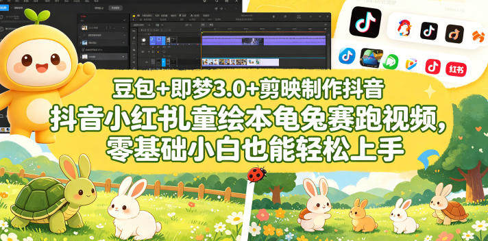 豆包＋即梦3.0+剪映制作抖音小红书儿童绘本龟兔赛跑视频，零基础小白也能轻松上手-新时光资源网