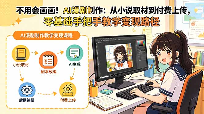 不用会画画！AI漫剧制作：从小说取材到付费上传，零基础手把手教学变现路径-新时光资源网