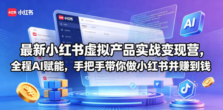 最新小红书虚拟产品实战变现营，全程AI赋能，手把手带你做小红书并赚到钱-新时光资源网