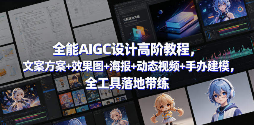 全能AIGC设计高阶教程，文案方案+效果图+海报+动态视频+手办建模，全工具落地带练-新时光资源网