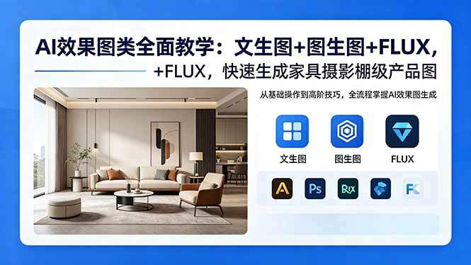 AI效果图类全面教学:文生图+图生图+FLUX,快速生成家具摄影棚级产品图-新时光资源网