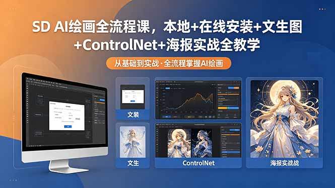 SD AI绘画全流程课,本地+在线安装+文生图+ControlNet+海报实战全教学-新时光资源网