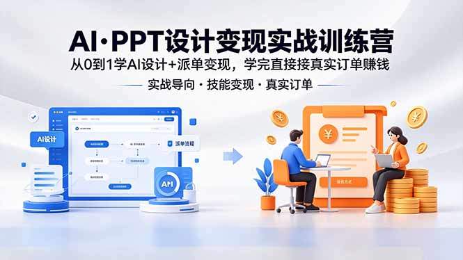 AI·PPT设计变现实战训练营,从0到1学AI设计+派单变现,学完直接接真实订单赚钱-新时光资源网