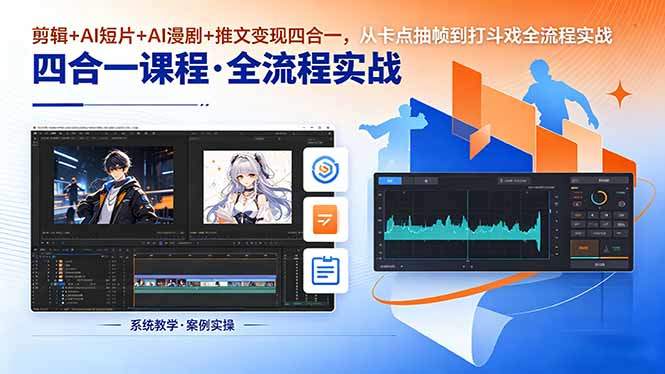 剪辑+AI短片+AI漫剧+推文变现四合一，从卡点抽帧到打斗戏全流程实战-新时光资源网
