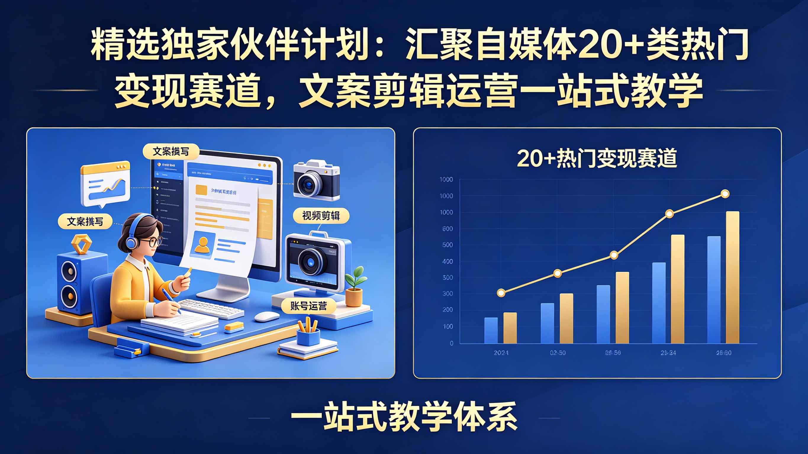 精选独家伙伴计划：汇聚自媒体20+类热门变现赛道，文案剪辑运营一站式教学-新时光资源网