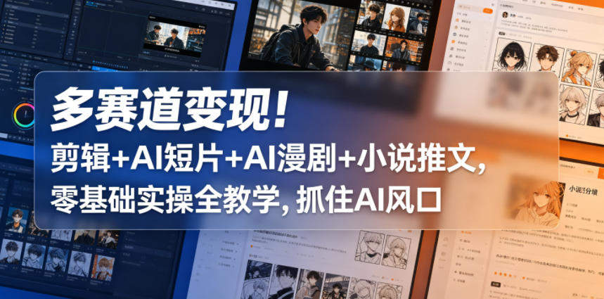 多赛道变现！剪辑+AI短片+AI漫剧+小说推文，零基础实操全教学，抓住AI风口-新时光资源网