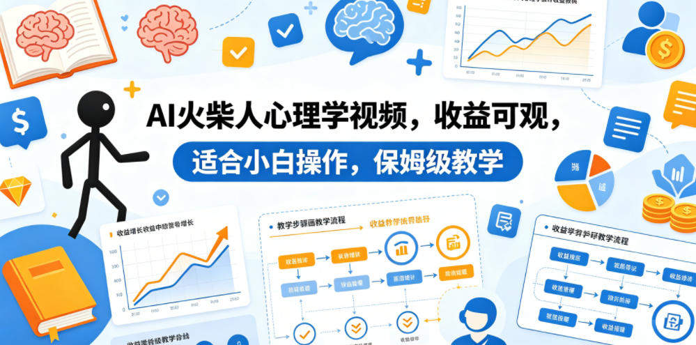 AI火柴人心理学视频，收益可观，适合小白操作，保姆级教学-新时光资源网