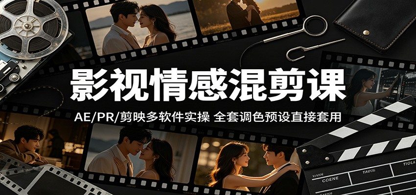 影视情感混剪课：AE/PR/剪映多软件实操，全套调色预设直接套用-新时光资源网
